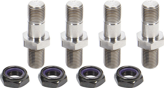 Shock Mount Stud - 1/2-20 in Thread - 2 in Long - Hex Nuts - Titanium - Natural - Sprint Car - Frame Boss / Spuds - Kit