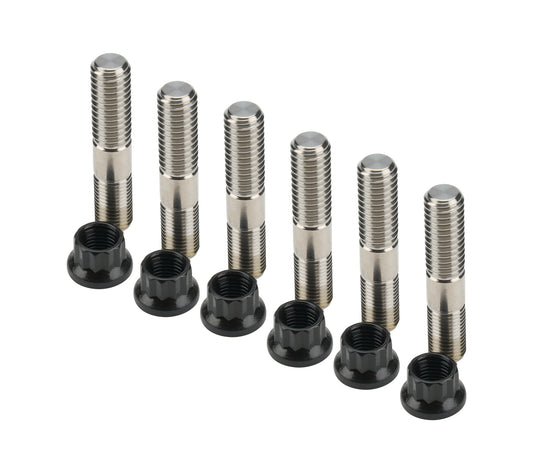 Torque Tube Stud - 3/8-16 in Base Thread - 3/8-24 in Top Thread - 1.875 in Long - 12 Point Nuts - Titanium - Natural - Set of 6