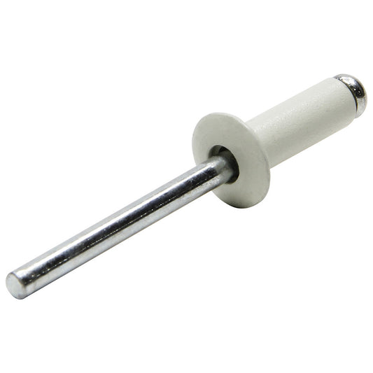 Rivet - Small - 3/8 in Head - 3/16 in Steel Mandrel - 1/4 to 3/8 in Grip Range - Aluminum - White Paint - Set of 250