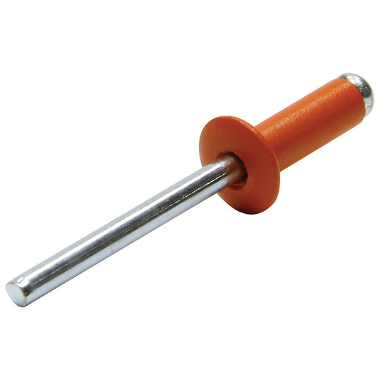 Rivet - Small - 3/8 in Head - 3/16 in Steel Mandrel - 1/4 to 3/8 in Grip Range - Aluminum - Orange Paint - Set of 250