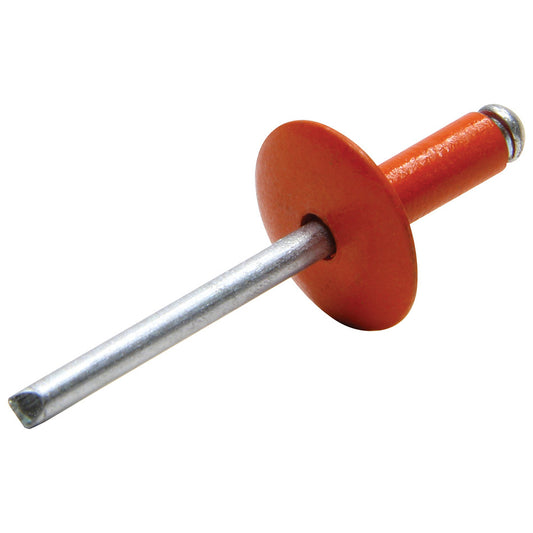 Rivet - Large - 5/8 in Head - 3/16 in Steel Mandrel - 1/4 to 3/8 in Grip Range - Aluminum - Orange Paint - Set of 250