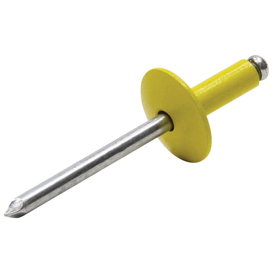 Rivet - Large - 5/8 in Head - 3/16 in Aluminum Mandrel - 1/4 to 3/8 in Grip Range - Aluminum - Yellow Paint - Set of 250