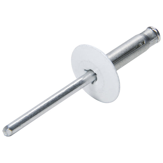 Rivet - Large - 5/8 in Head - 3/16 in Aluminum Flange Mandrel - 1/8 to 3/8 in Grip Range - Aluminum - White Paint - Set of 250