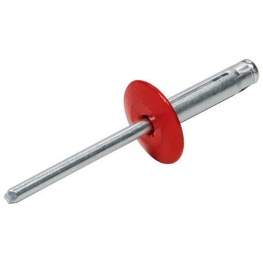 Rivet - Large - 5/8 in Head - 3/16 in Aluminum Flange Mandrel - 1/8 to 3/8 in Grip Range - Aluminum - Red Paint - Set of 250