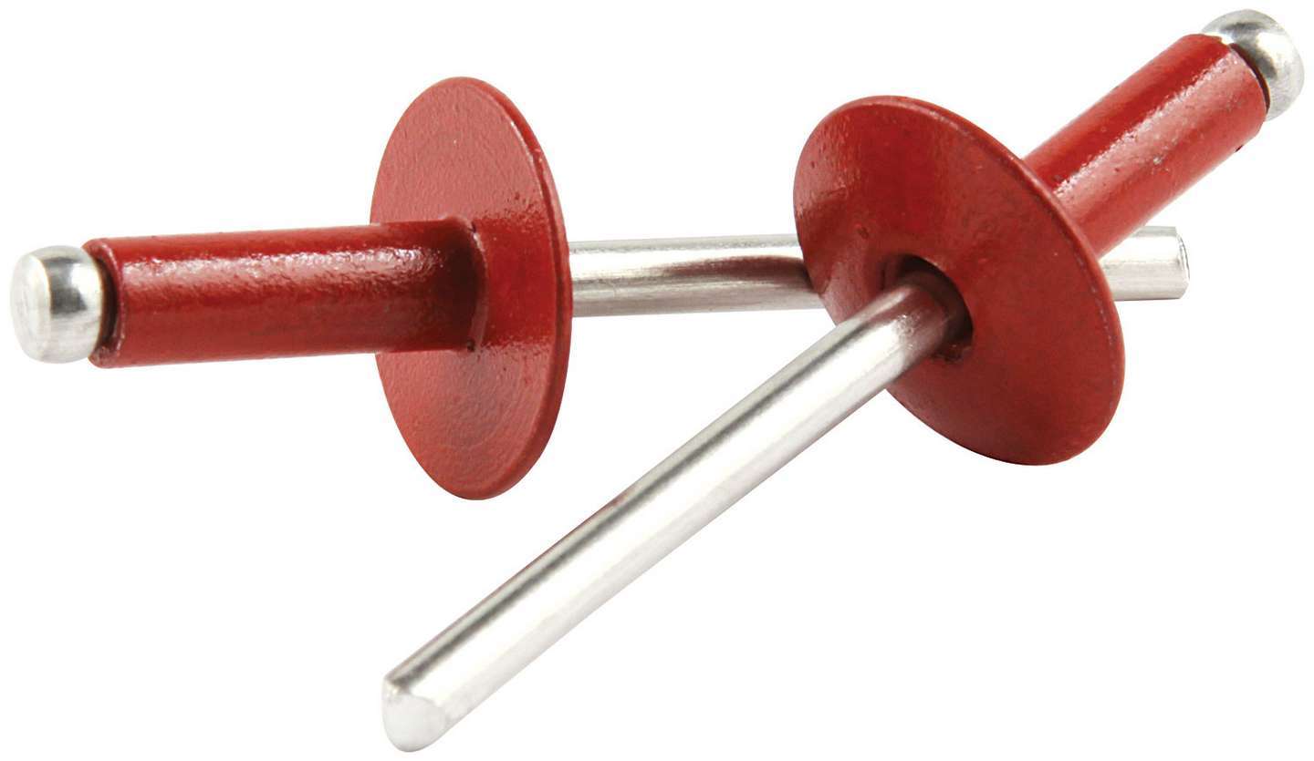 Rivet - 5/8 in Head - 3/16 in Mandrel - 1/4-3/8 in Grip Range - Aluminum - Red Paint - Set of 250