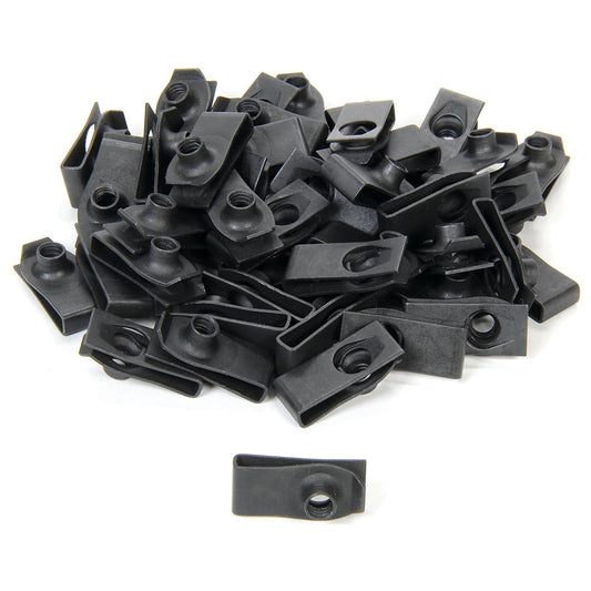 Body Bolt Clips - Long - 1/4-20 in Thread - Steel - Black Oxide - Set of 50