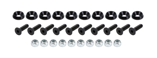 Countersunk Bolt Kit - 1/4-20 in Thread - 1 in Long - Allen Head - 0.75 in OD Countersunk Washers / Nuts - Aluminum / Steel - Black - Set of 10