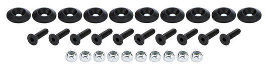 Body Bolt Kit - 1/4-20 in Thread - 1 in Long - Allen Head - Bolts / Countersunk Washers / Lock Nuts Included - Plastic / Steel - Black / Zinc Oxide - Set of 10