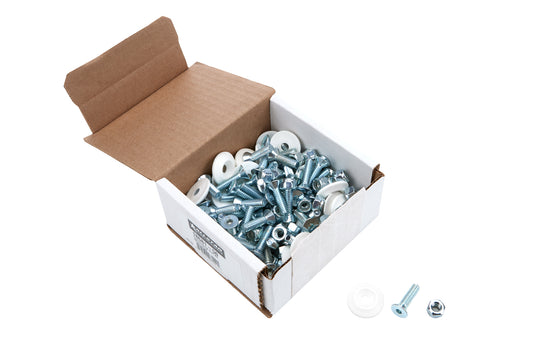 Body Bolt Kit - 1/4-20 in Thread - 1 in Long - Allen Head - Bolts / Countersunk Washers / Lock Nuts Included - Plastic / Steel - White / Zinc Oxide - Set of 50