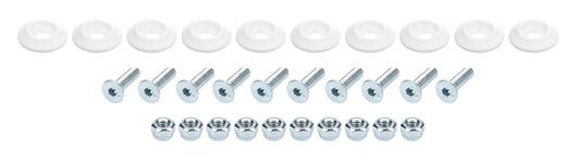 Body Bolt Kit - 1/4-20 in Thread - 1 in Long - Allen Head - Bolts / Countersunk Washers / Lock Nuts Included - Plastic / Steel - White / Zinc Oxide - Set of 10