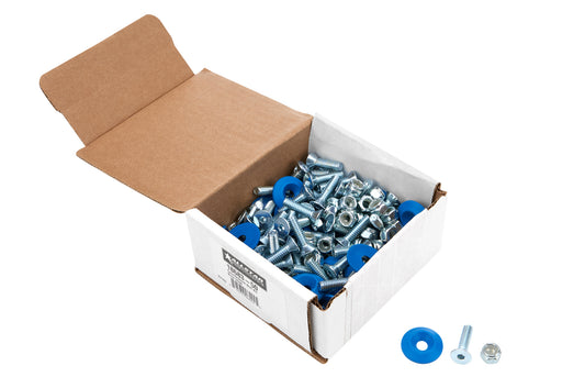 Body Bolt Kit - 1/4-20 in Thread - 1 in Long - Allen Head - Bolts / Countersunk Washers / Lock Nuts Included - Plastic / Steel - Blue / Zinc Oxide - Set of 50