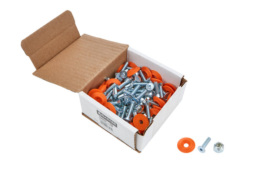 Body Bolt Kit - 1/4-20 in Thread - 1 in Long - Allen Head - Bolts / Countersunk Washers / Lock Nuts Included - Plastic / Steel - Orange / Zinc Oxide - Set of 50