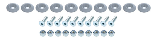 Body Bolt Kit - 1/4-20 in Thread - 1 in Long - Allen Head - Bolts / Countersunk Washers / Lock Nuts Included - Plastic / Steel - Silver / Zinc Oxide - Set of 10