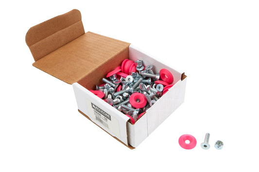 Body Bolt Kit - 1/4-20 in Thread - 1 in Long - Allen Head - Bolts / Countersunk Washers / Lock Nuts Included - Plastic / Steel - Pink / Zinc Oxide - Set of 50