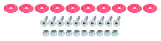 Body Bolt Kit - 1/4-20 in Thread - 1 in Long - Allen Head - Bolts / Countersunk Washers / Lock Nuts Included - Plastic / Steel - Pink / Zinc Oxide - Set of 10