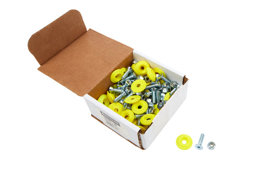 Body Bolt Kit - 1/4-20 in Thread - 1 in Long - Allen Head - Bolts / Countersunk Washers / Lock Nuts Included - Plastic / Steel - Fluorescent Yellow / Zinc Oxide - Set of 50