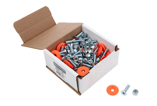 Body Bolt Kit - 1/4-20 in Thread - 1 in Long - Allen Head - Bolts / Countersunk Washers / Lock Nuts Included - Plastic / Steel - Fluorescent Orange / Zinc Oxide - Set of 50