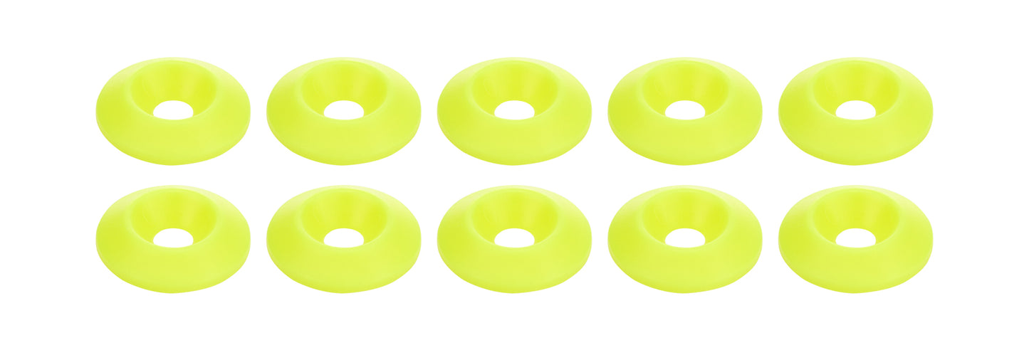 Countersunk Washer - 1/4 in ID - 1 in OD - Plastic - Neon Yellow - Set of 10