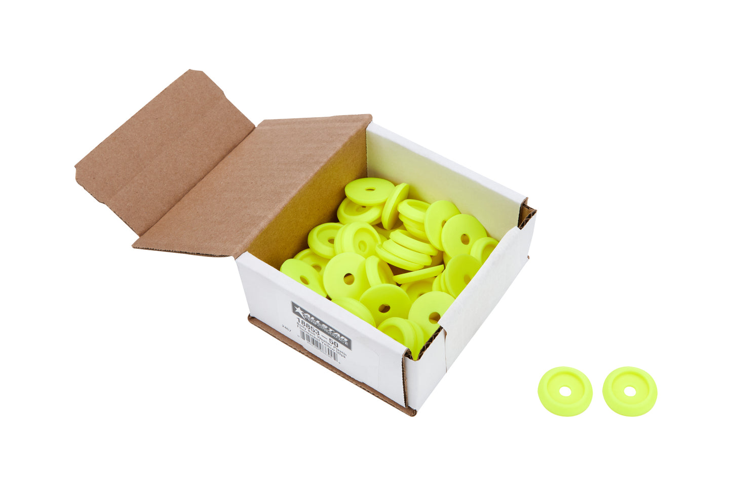 Body Bolt Washer - Countersunk - 1/4 in ID - 1 in OD - Plastic - Fluorescent Yellow - Set of 50