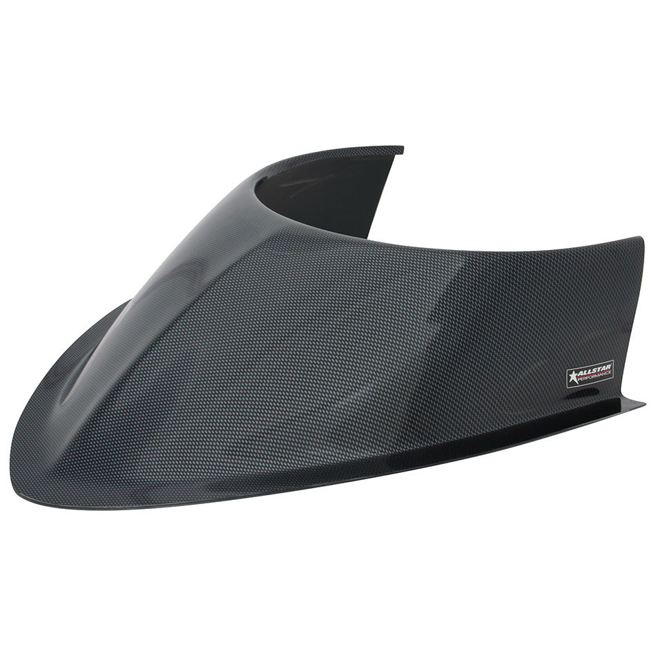 Hood Scoop - 5.5 in Height - Tapered Front - Curved Base - Offset Sides - Plastic - Carbon Fiber Look - Each