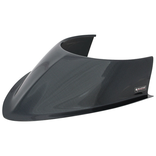 Hood Scoop - 5.5 in Height - Tapered Front - Curved Base - Offset Sides - Plastic - Carbon Fiber Look - Each