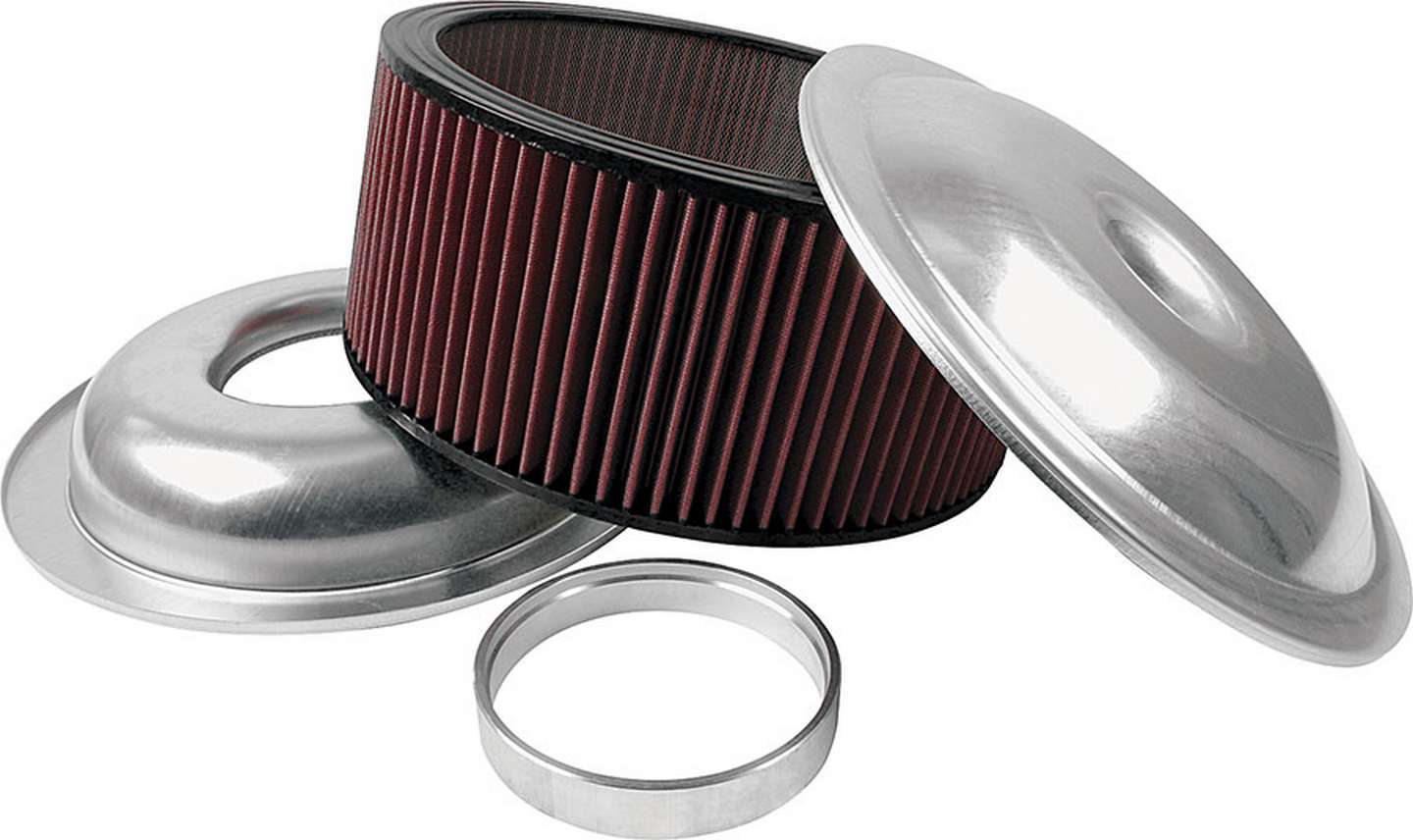 Air Cleaner Assembly - Lightweight - 14 in Round - 6 in Element - 5-1/8 in Carb Flange - Drop Base - 1 in Spacer - Aluminum - Natural - Kit