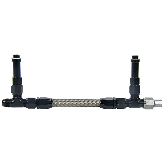 Carburetor Fuel Line - 8 AN Single Male Inlet - 9/16-24 in Dual Outlets - Braided Stainless Hose - Black - Demon - Kit