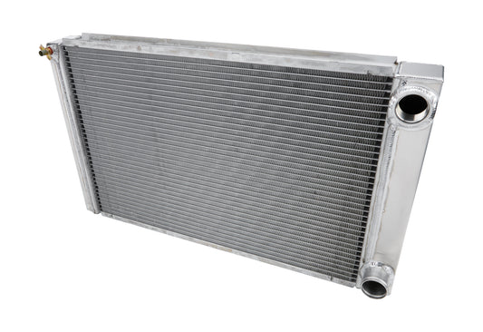 Radiator - 28 in W x 16 in H x 2.25 in D - Dual Pass - Passenger Side Inlet - 90 Degree Passenger Side Outlet - Aluminum - Natural - Asphalt Late Model - Each