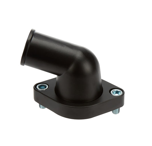 Water Neck - 75 Degree - 1-1/2 in ID Hose - O-Ring - Hardware Included - Billet Aluminum - Black Powder Coat - Chevy V8 - Each