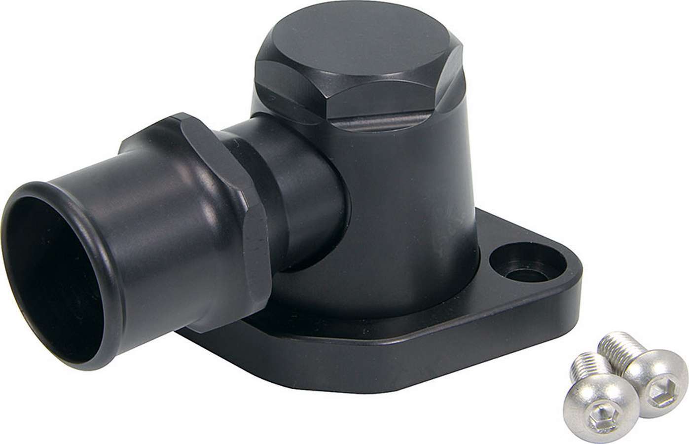 Water Neck - 90 Degree - 1-1/2 in ID Hose - Swivel - O-Ring - Hardware Included - Billet Aluminum - Black Anodized - Chevy V8 - Each