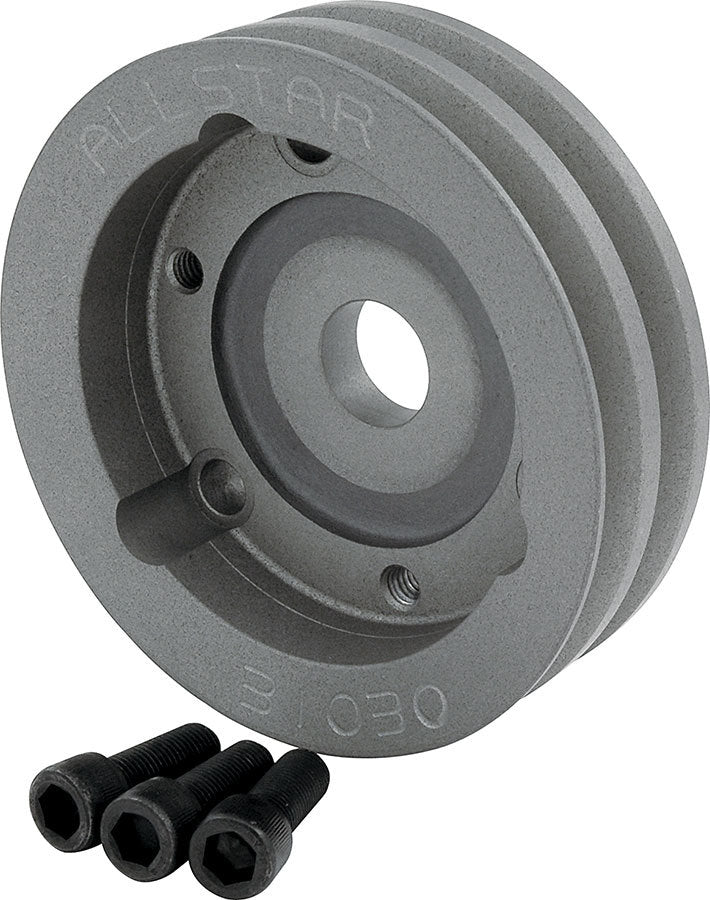 Crankshaft Pulley - V-Belt - 2 Groove - 4.75 in Diameter - Hardware Included - Aluminum - Natural - Short Water Pump - Small Block Chevy - Each