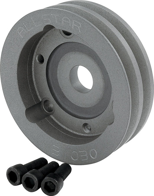 Crankshaft Pulley - V-Belt - 2 Groove - 4.75 in Diameter - Hardware Included - Aluminum - Natural - Short Water Pump - Small Block Chevy - Each
