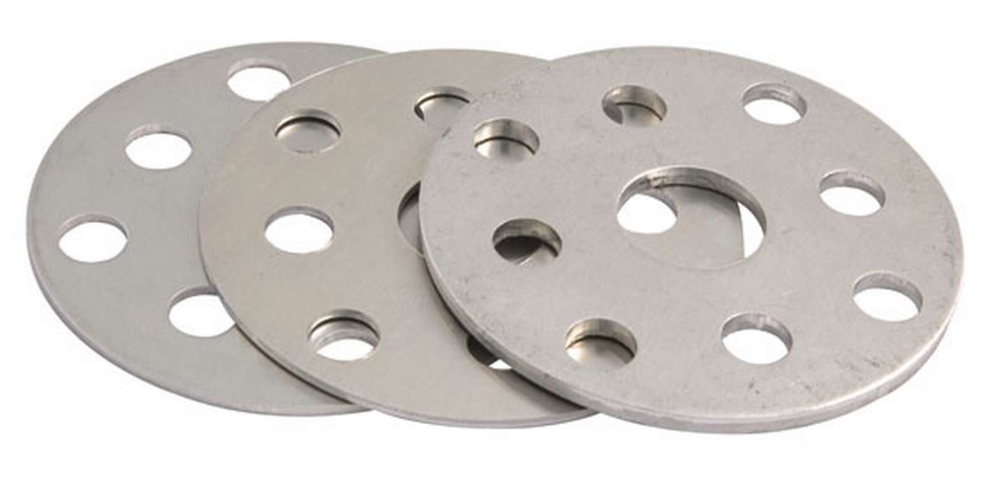 Water Pump Pulley Shim - 0.063 in and 0.125 in Thick - 5/8 in and 3/4 in Shaft - Aluminum - Natural - Ford / GM Water Pumps - Set of 3