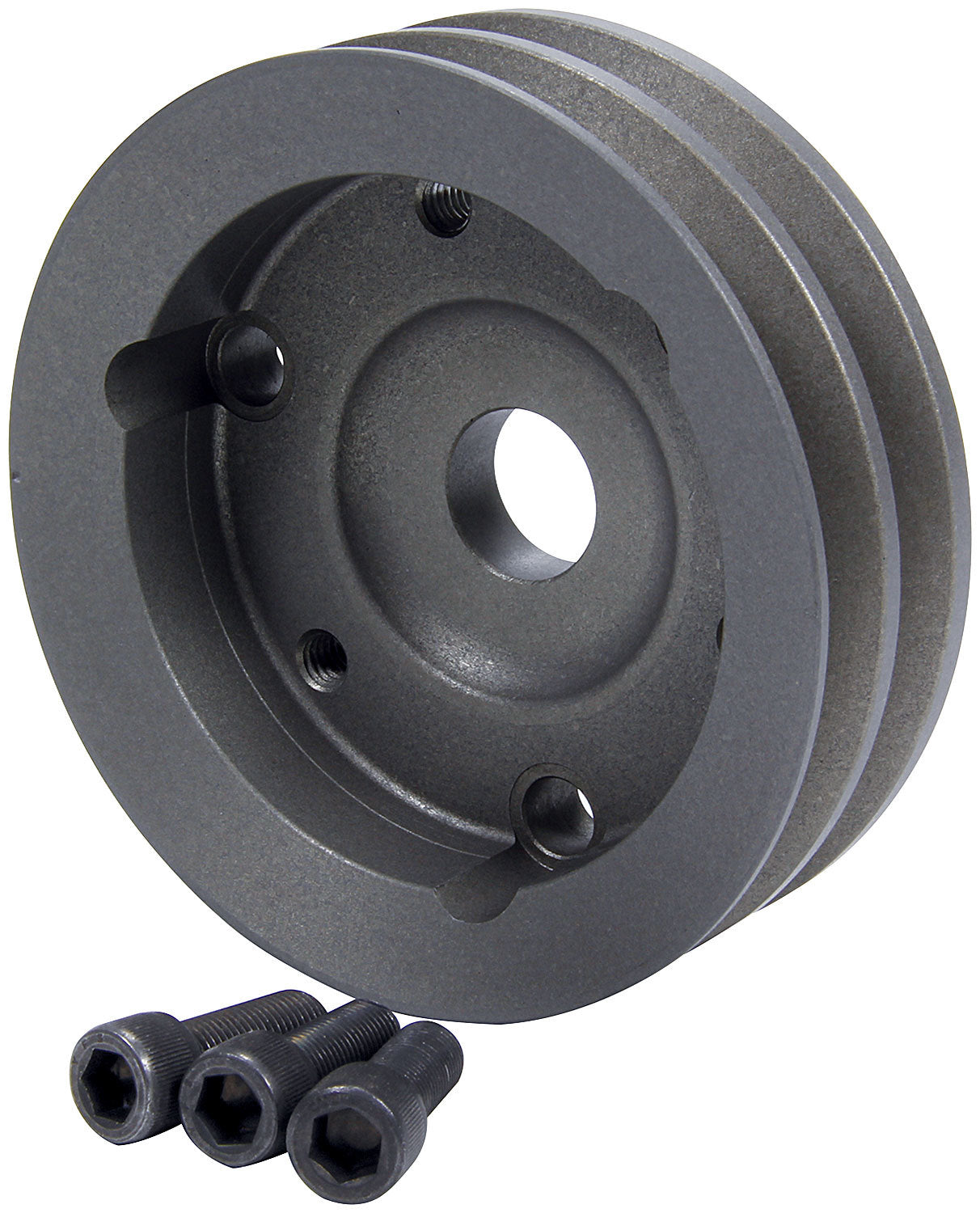 Crankshaft Pulley - V-Belt - 2 Groove - 4.75 in Diameter - 1 to 1 - Hardware Included - Aluminum - Gray Anodized - Short Water Pump - Small Block Chevy - Each
