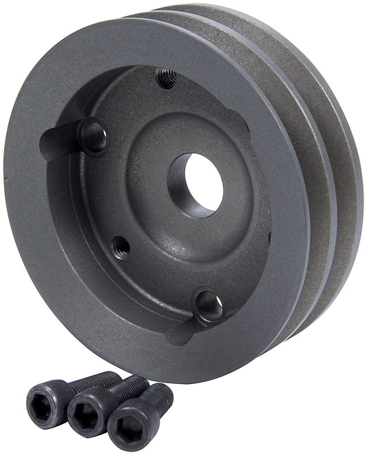 Crankshaft Pulley - V-Belt - 2 Groove - 4.75 in Diameter - 1 to 1 - Hardware Included - Aluminum - Gray Anodized - Short Water Pump - Small Block Chevy - Each