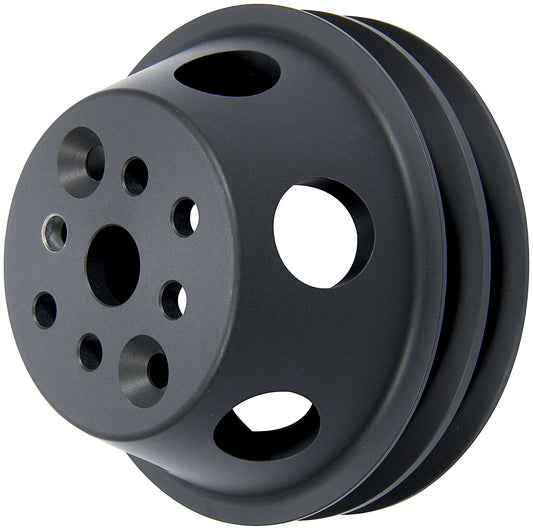 Water Pump Pulley - 1 to 1 - V-Belt - 2 Groove - 4.75 in Diameter - Aluminum - Black Anodized - Short Water Pump - Small Block Chevy - Each