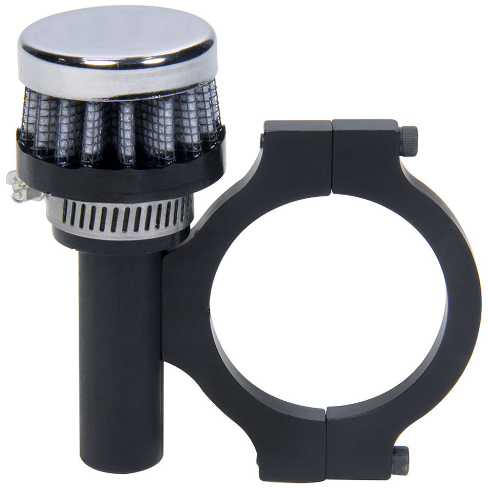 Breather - Clamp-On - Round - 5/8 in OD Tube - 1-3/4 in Tube Mount Bracket Included - Steel / Rubber - Chrome / Black - Kit