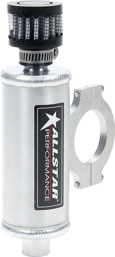 Breather Tank - Mini - Clamp-On - 1.5 in Diameter x 6.75 in Tall - 4 oz - 1/4 in NPT Female Inlet - Breather Included - Aluminum - Natural - 1-1/2 in Tubes - Each