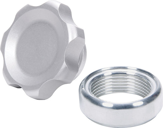 Bung and Cap Kit - 1.375 in OD - Weld-On - Aluminum Bung - Aluminum Threaded Cap - Silver Anodized - Kit
