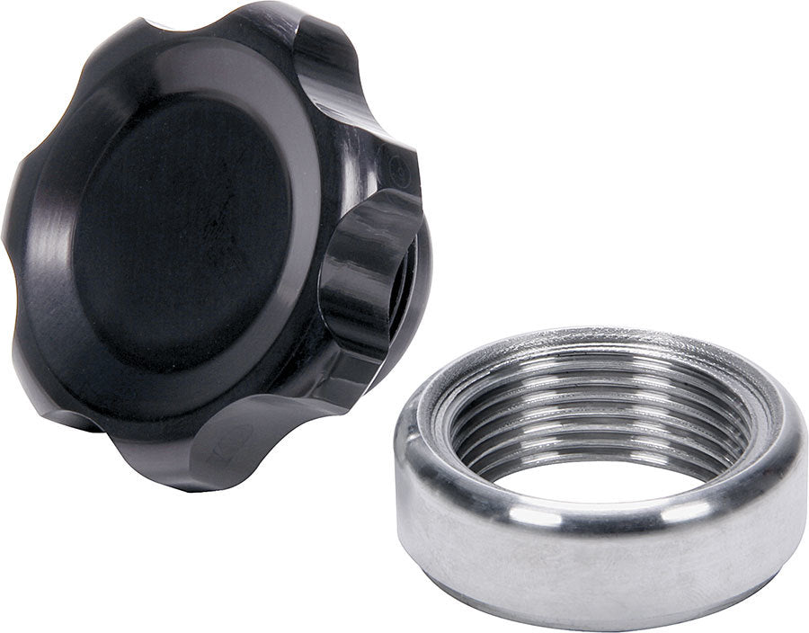 Bung and Cap Kit - 1.375 in OD - Weld-On - Steel Bung - Aluminum Threaded Cap - Black Anodized - Kit