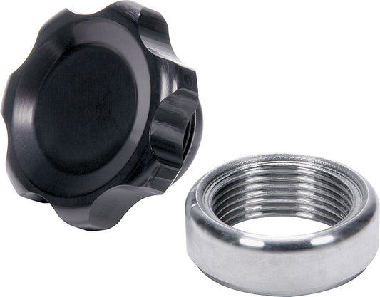 Bung and Cap Kit - 1.375 in OD - Weld-On - Steel Bung - Aluminum Threaded Cap - Black Anodized - Kit