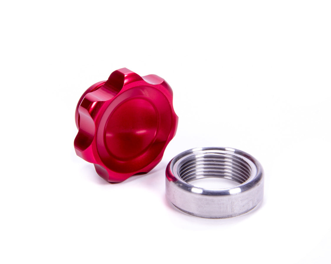 Bung and Cap Kit - 1.375 in OD - Weld-On - Steel Bung - Aluminum Threaded Cap - Red Anodized - Kit