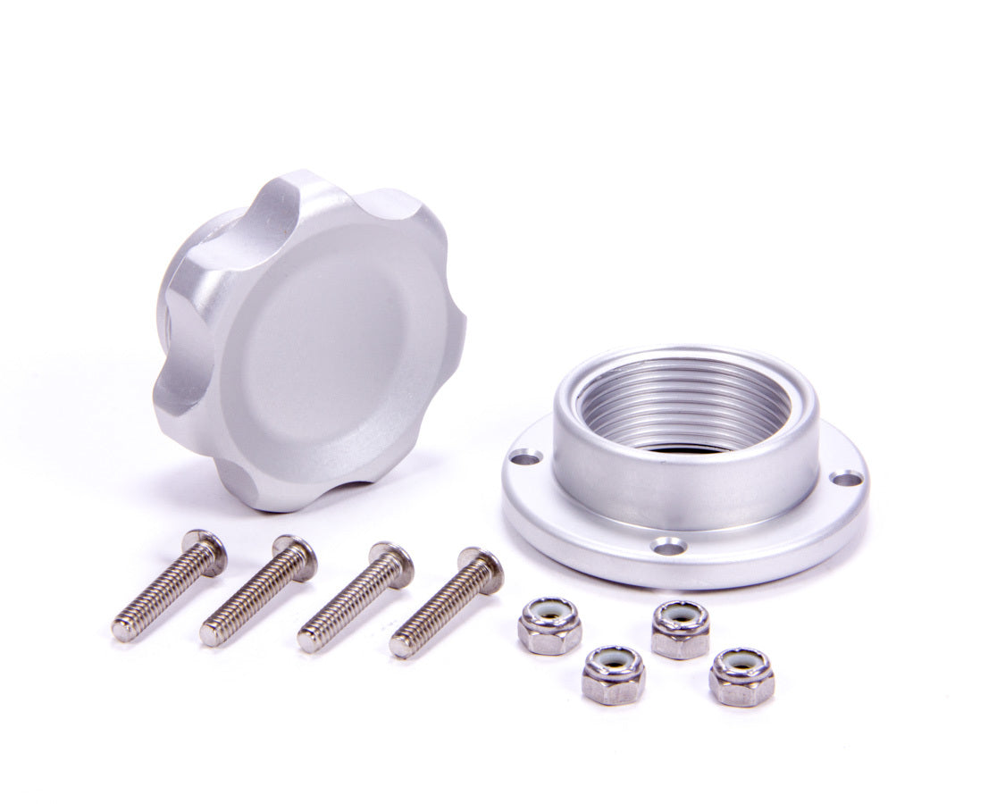 Bung and Cap Kit - 1.375 in OD - Bolt-On - Aluminum Bung - Aluminum Threaded Cap - Silver Anodized - Kit