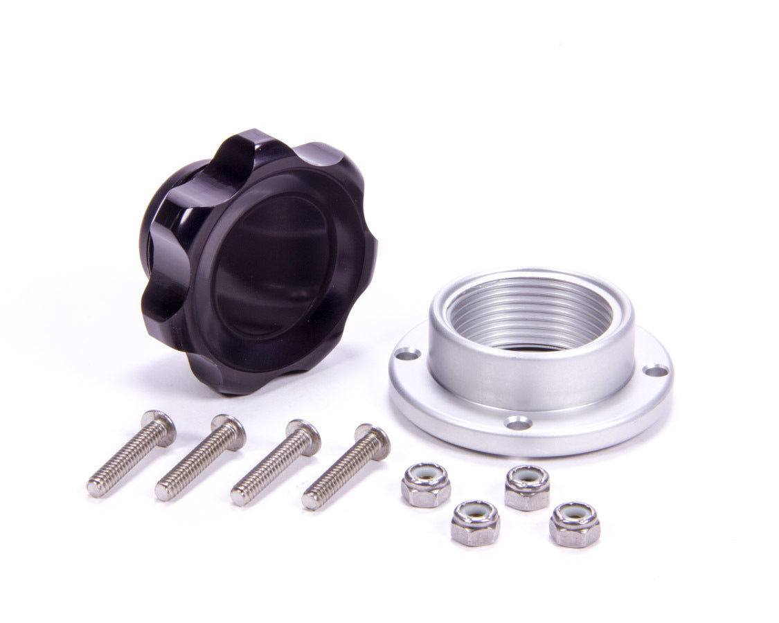 Bung and Cap Kit - 1.375 in OD - Bolt-On - Aluminum Bung - Aluminum Threaded Cap - Black Anodized - Kit