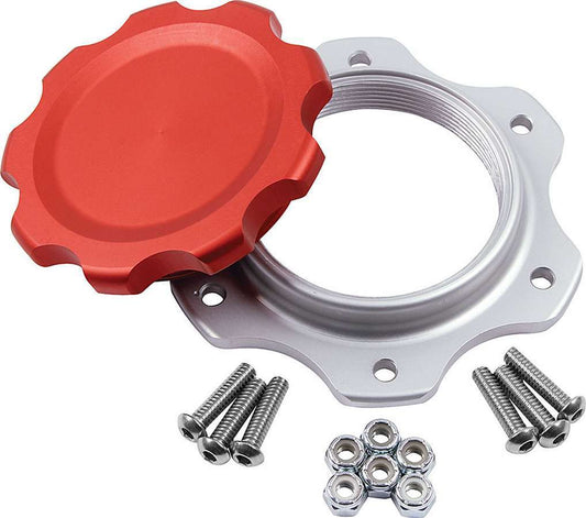 Fuel Filler Cap Assembly - Screw-In - Vented - Raised Cell Mount - Aluminum - Red Anodized - 6-Bolt JAZ Fuel Cells - Kit