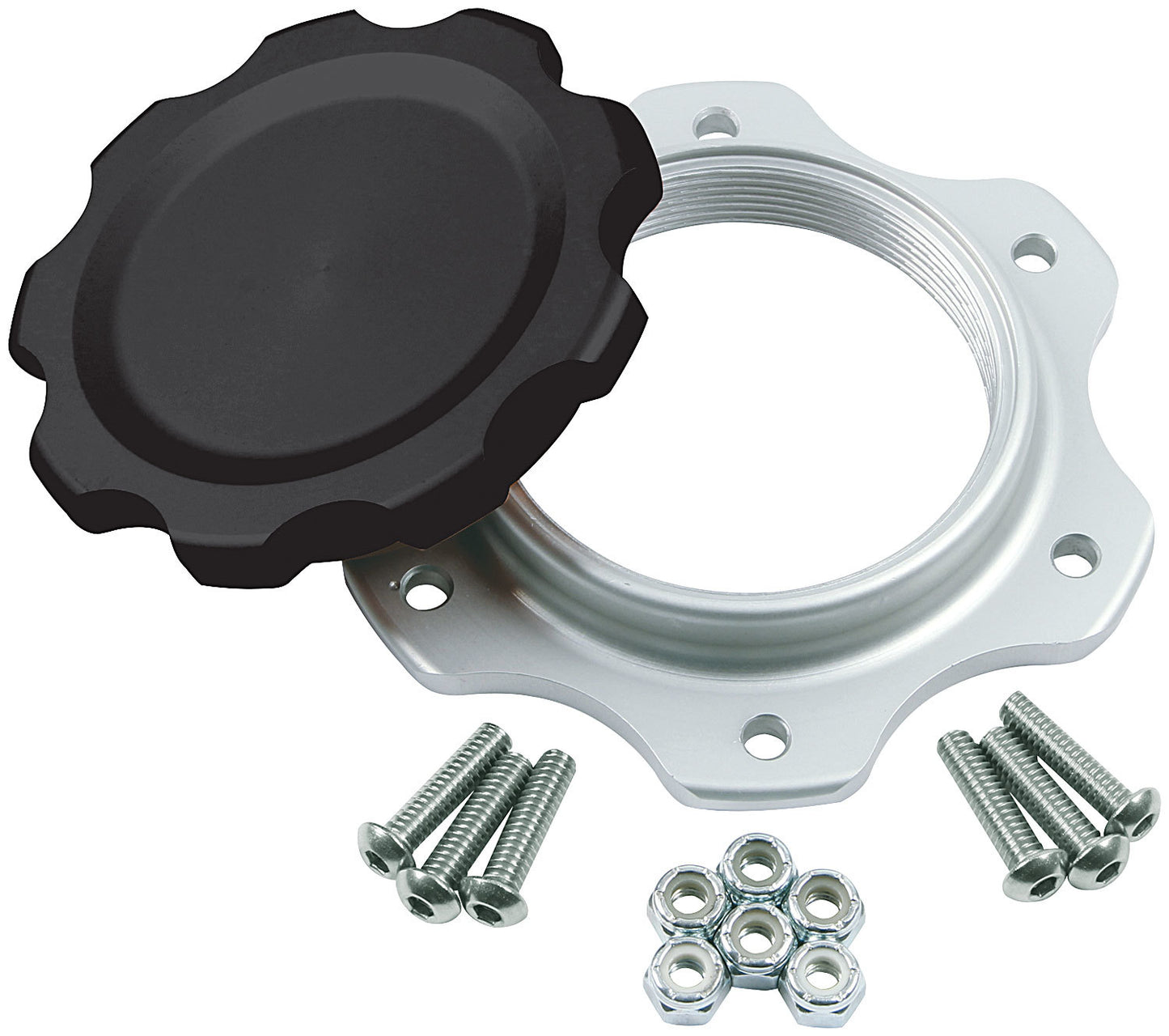 Fuel Filler Cap Assembly - Screw-In - Aluminum - Black Anodized - 6-Bolt JAZ Fuel Cells - Each