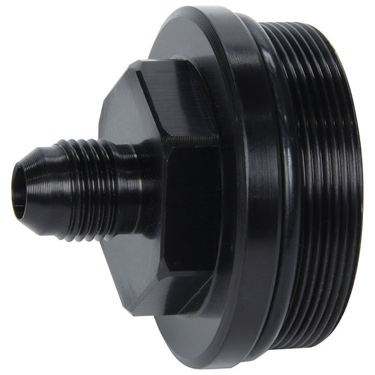 Fuel Filter End Cap - 6 AN Male to 1-13/16-20 in Male O-Ring - Aluminum - Black Anodized - Allstar In-Line Fuel Filters - Each