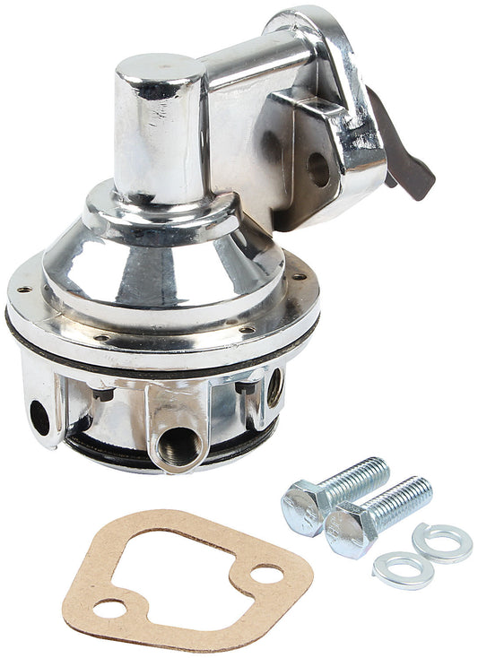 Fuel Pump - Mechanical - 80 gph - 6.5-8 psi - 1/4 in NPT Female Inlet / Outlet - Aluminum - Polished - Gas - Small Block Chevy - Each