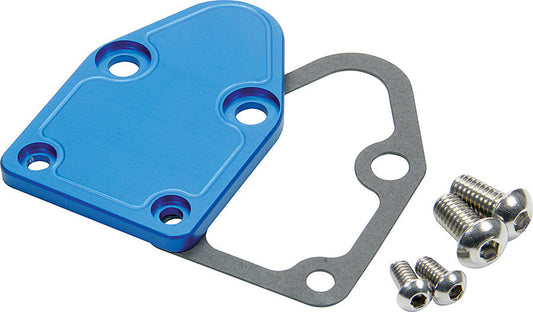 Fuel Pump Blockoff - Aluminum - Blue Anodized - Small Block Chevy - Each