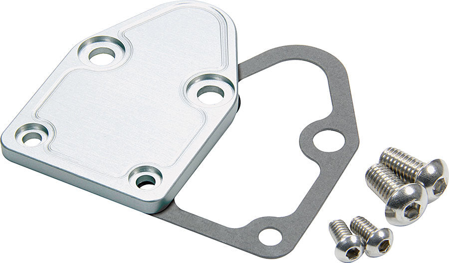 Fuel Pump Blockoff - Aluminum - Clear Anodized - Small Block Chevy - Each